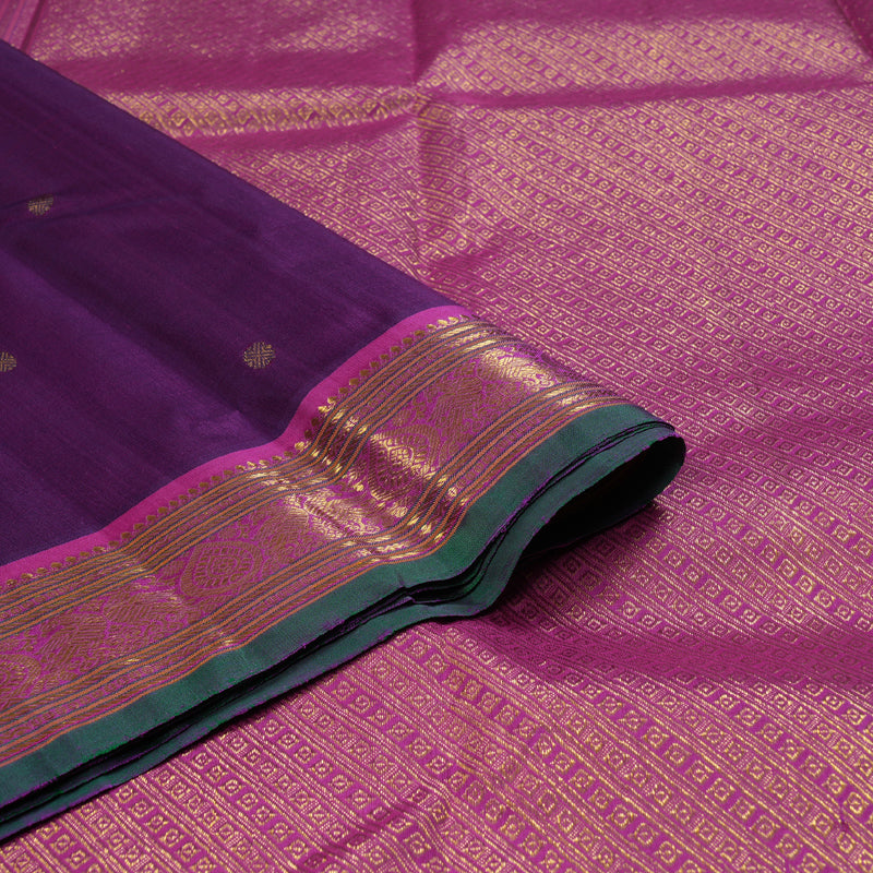 Hayagrivas Purplish Blue Handloom Kanjivaram Silk Saree with Purple Border BBD1422L6-1