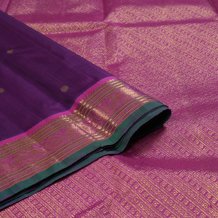 Hayagrivas Purplish Blue Handloom Kanjivaram Silk Saree with Purple Border BBD1422L6-1