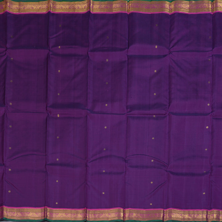 Hayagrivas Purplish Blue Handloom Kanjivaram Silk Saree with Purple Border BBD1422L6-1