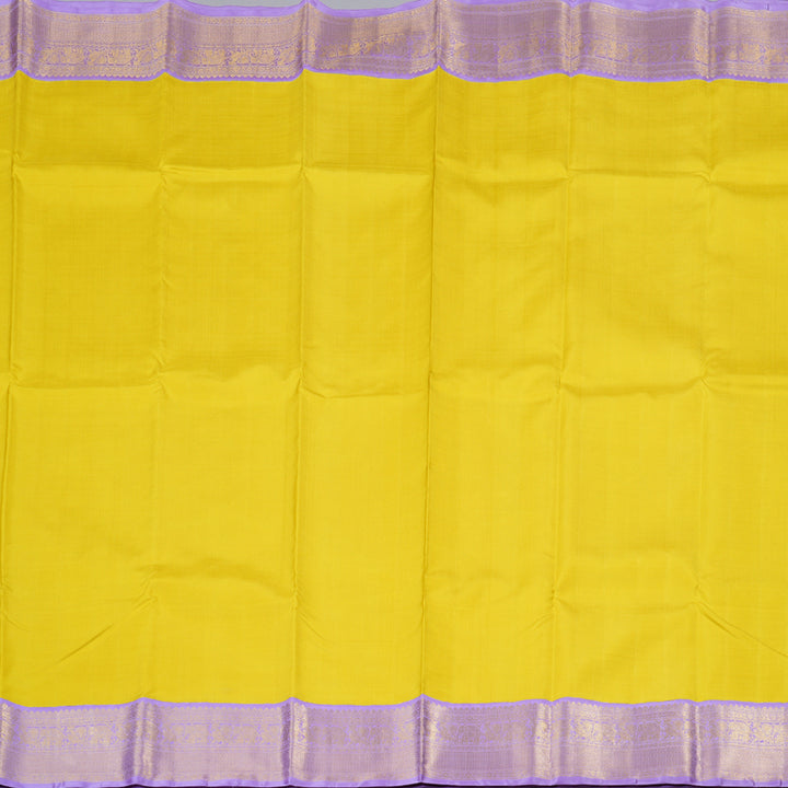 Hayagrivas Bold Lemon Yellow Handloom Kanjivaram Silk Saree with Lavender Border BBD1426L1-1