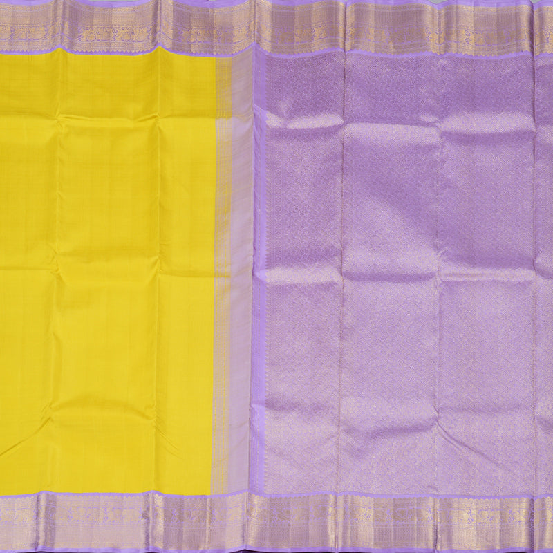 Hayagrivas Bold Lemon Yellow Handloom Kanjivaram Silk Saree with Lavender Border BBD1426L1-1