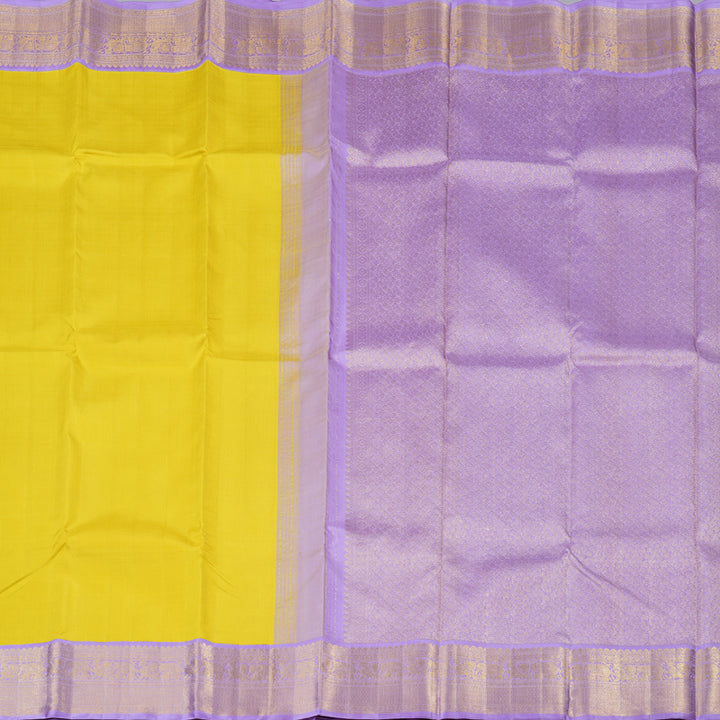Hayagrivas Bold Lemon Yellow Handloom Kanjivaram Silk Saree with Lavender Border BBD1426L1-1
