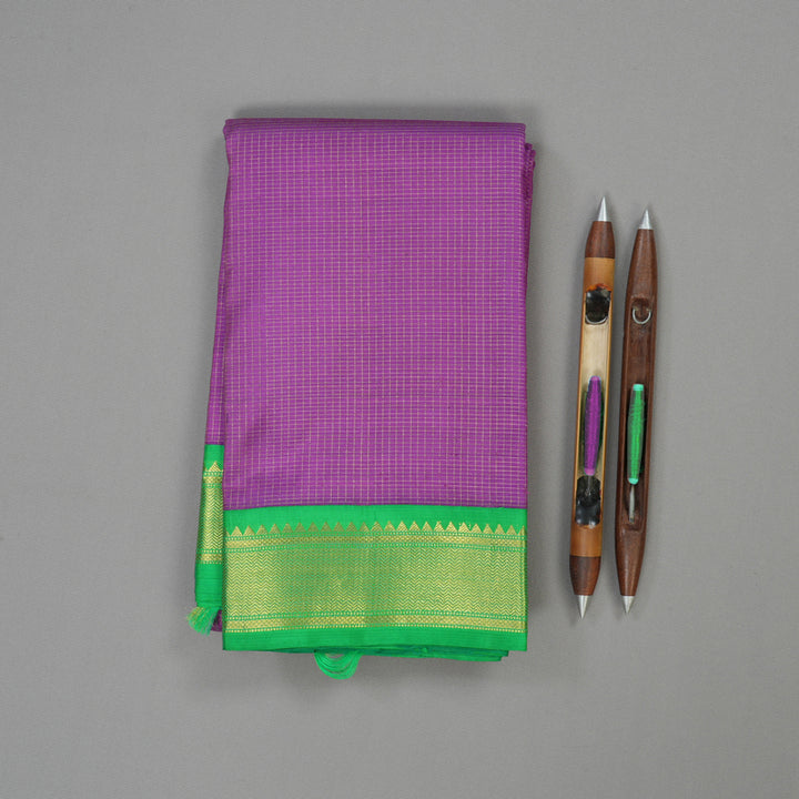 Hayagrivas Handloom Purple Kanjivaram Silk Saree with Parrot Green border BBD1427L3-1