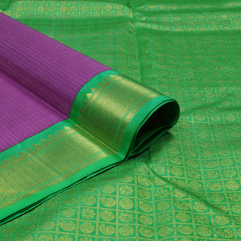 Hayagrivas Handloom Purple Kanjivaram Silk Saree with Parrot Green border BBD1427L3-1