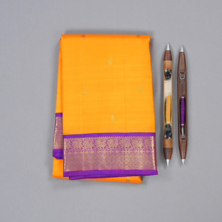 Hayagrivas Mango Yellow Handloom Kanjivaram Silk Saree with Purple Border BBD1433L1-1