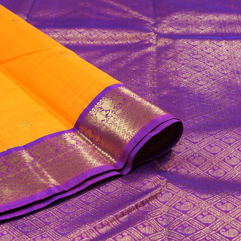 Hayagrivas Mango Yellow Handloom Kanjivaram Silk Saree with Purple Border BBD1433L1-1