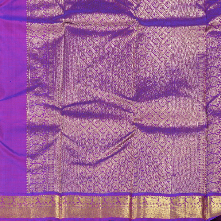 Hayagrivas Mango Yellow Handloom Kanjivaram Silk Saree with Purple Border BBD1433L1-1
