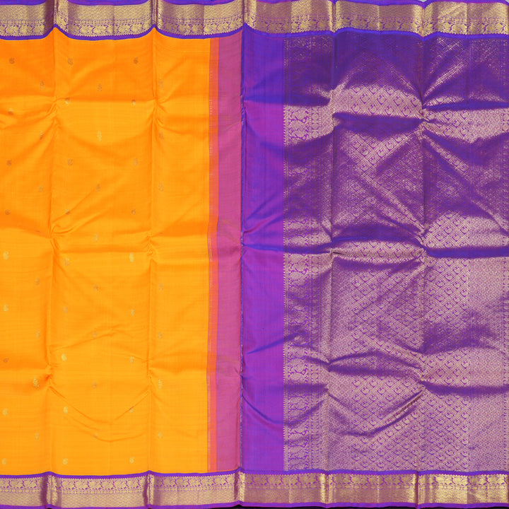Hayagrivas Mango Yellow Handloom Kanjivaram Silk Saree with Purple Border BBD1433L1-1
