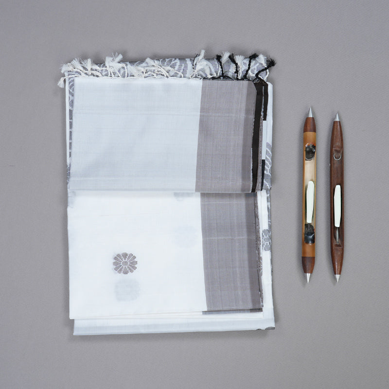 Hayagrivas White Handloom Soft Silk Saree with Dark Grey Border BBD1434L2-2
