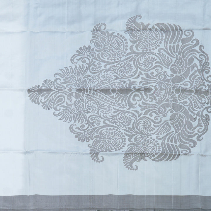 Hayagrivas White Handloom Soft Silk Saree with Dark Grey Border BBD1434L2-2