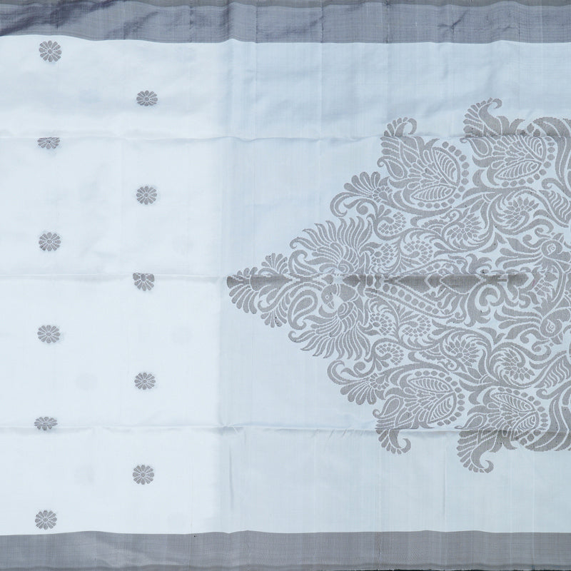 Hayagrivas White Handloom Soft Silk Saree with Dark Grey Border BBD1434L2-2