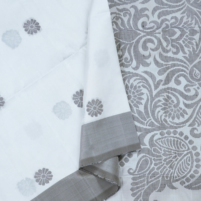Hayagrivas White Handloom Soft Silk Saree with Dark Grey Border BBD1434L2-2