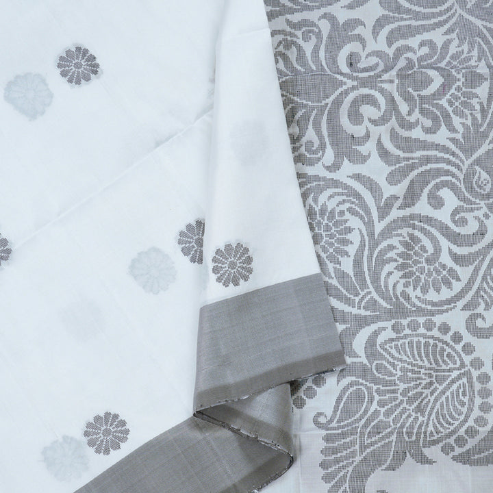 Hayagrivas White Handloom Soft Silk Saree with Dark Grey Border BBD1434L2-2