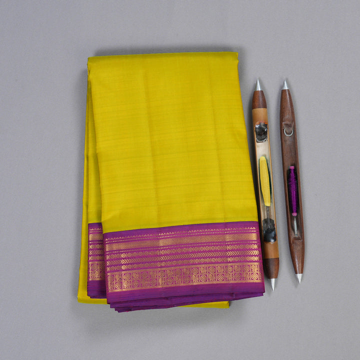 Hayagrivas Fluorescent Green Handloom Kanjivaram Silk Saree with Purple Border BBD1440L1-1
