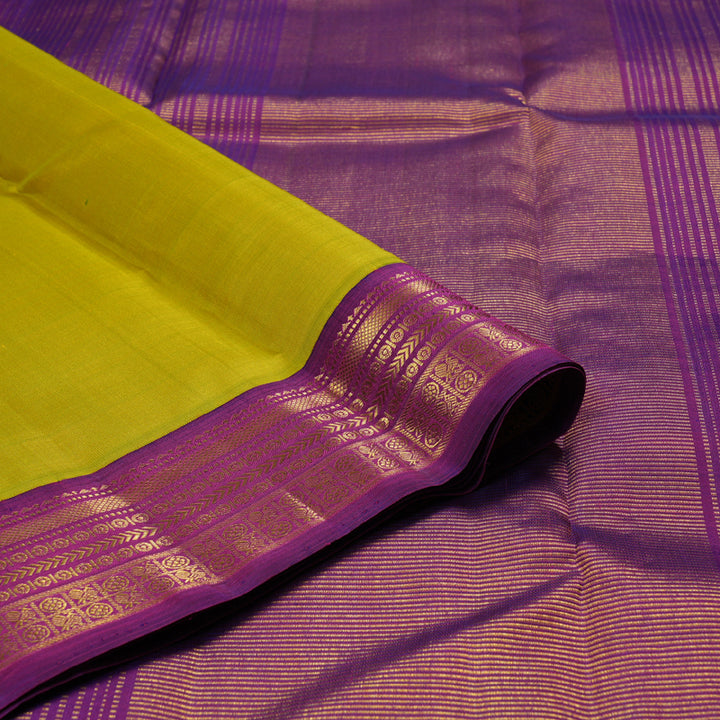 Hayagrivas Fluorescent Green Handloom Kanjivaram Silk Saree with Purple Border BBD1440L1-1