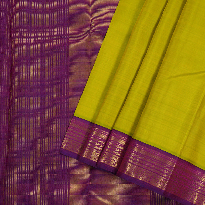 Hayagrivas Fluorescent Green Handloom Kanjivaram Silk Saree with Purple Border BBD1440L1-1