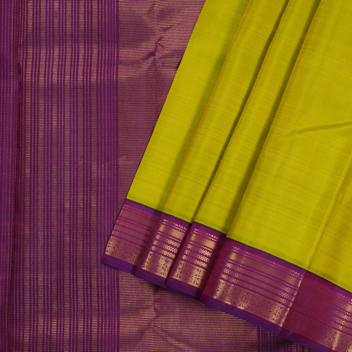 Hayagrivas Fluorescent Green Handloom Kanjivaram Silk Saree with Purple Border BBD1440L1-1