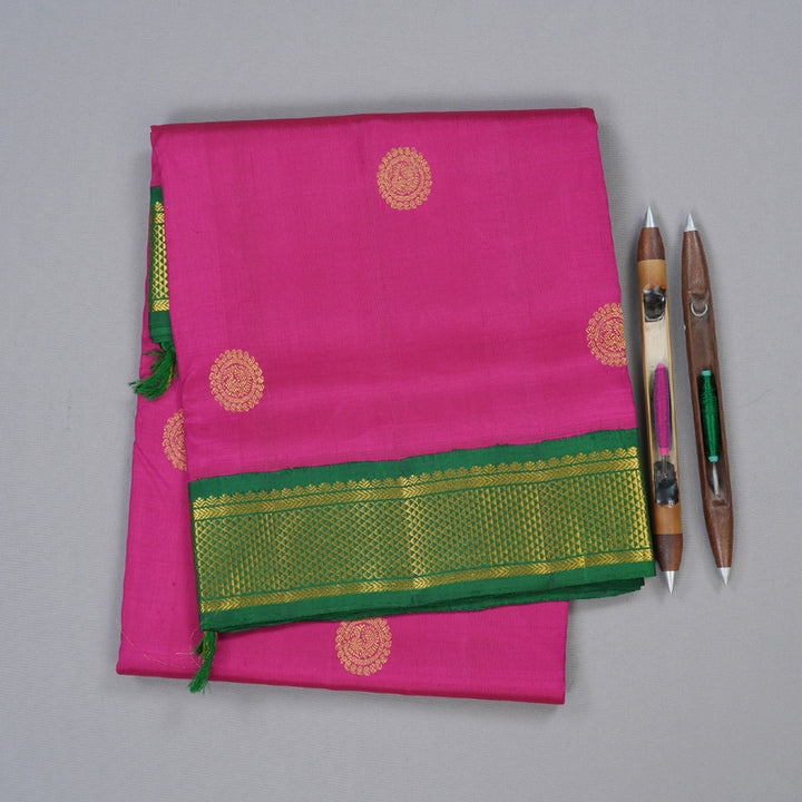 Hayagrivas Graceful Pink Handloom Kanjivaram Ten Yards Silk Saree with Bottle Green Border BBD1440L11-1