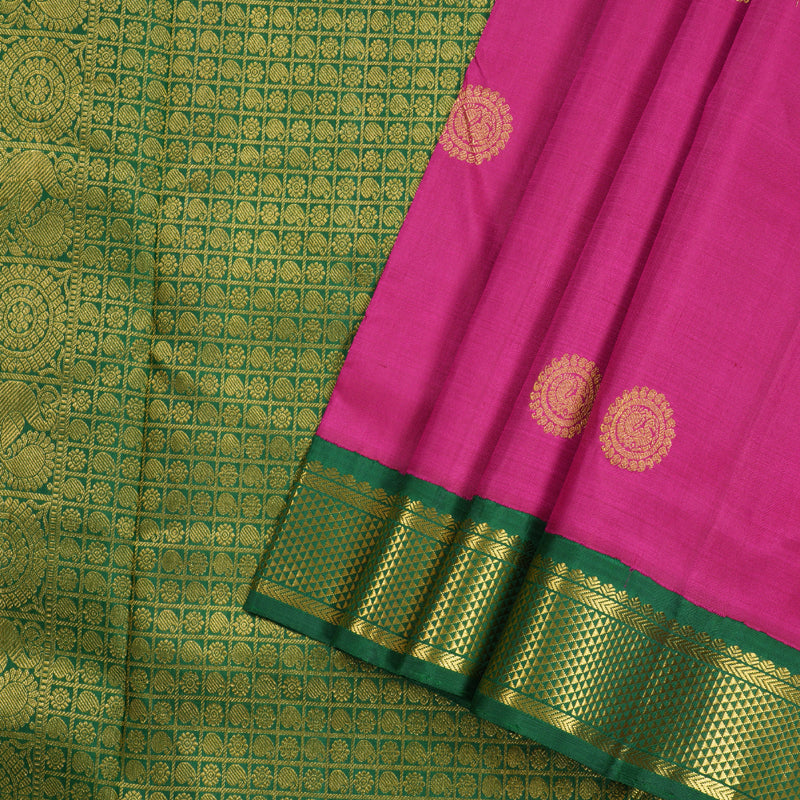 Hayagrivas Graceful Pink Handloom Kanjivaram Ten Yards Silk Saree with Bottle Green Border BBD1440L11-1