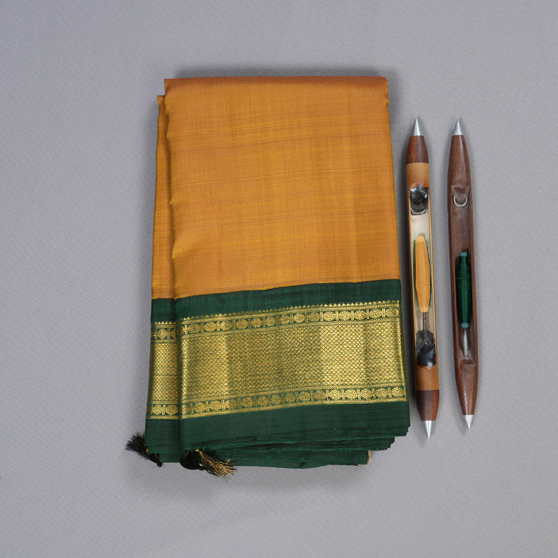 Hayagrivas Mustard Handloom Kanjivaram Silk Saree with Bottle Green Border BBD1440L2-1