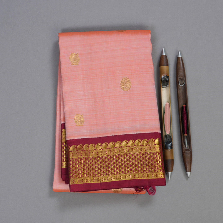 Hayagrivas Peach Orange Handloom Kanjivaram Silk Saree with Maroon Border BBD1440L5-2