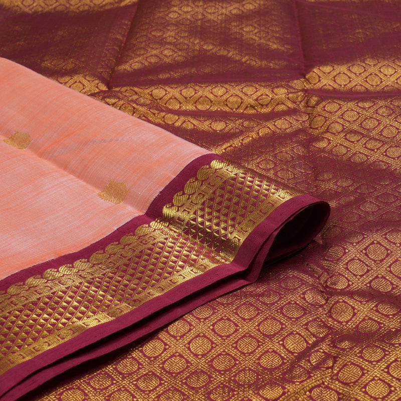 Hayagrivas Peach Orange Handloom Kanjivaram Silk Saree with Maroon Border BBD1440L5-2