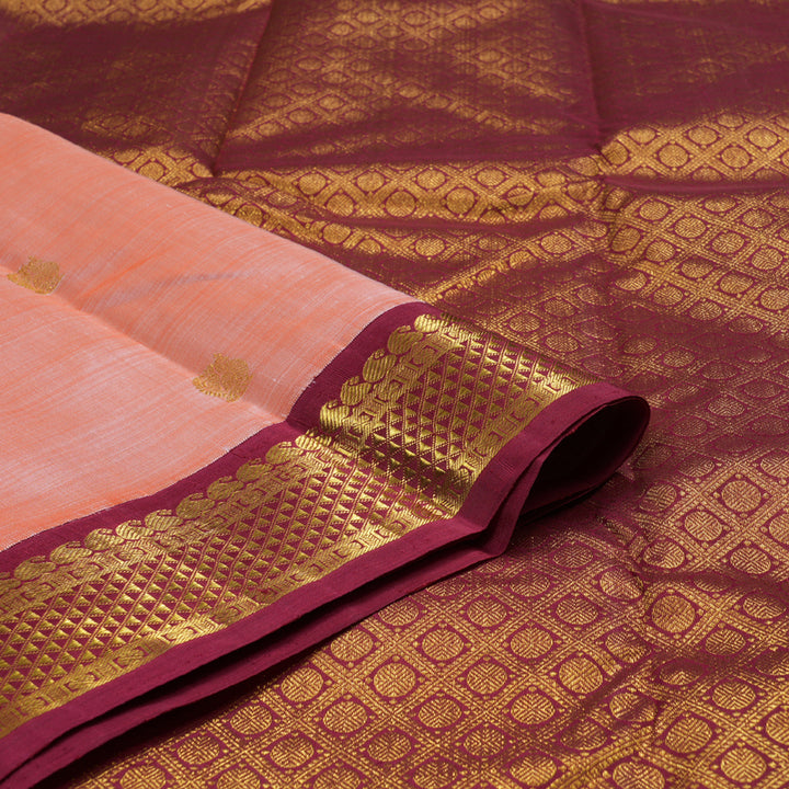 Hayagrivas Peach Orange Handloom Kanjivaram Silk Saree with Maroon Border BBD1440L5-2
