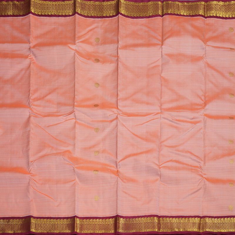 Hayagrivas Peach Orange Handloom Kanjivaram Silk Saree with Maroon Border BBD1440L5-2