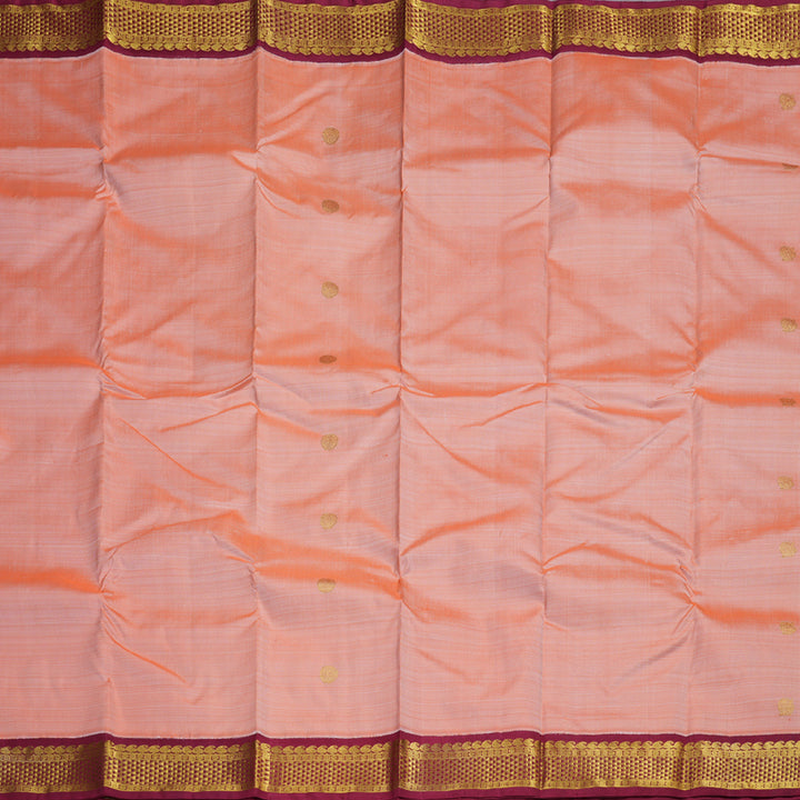 Hayagrivas Peach Orange Handloom Kanjivaram Silk Saree with Maroon Border BBD1440L5-2