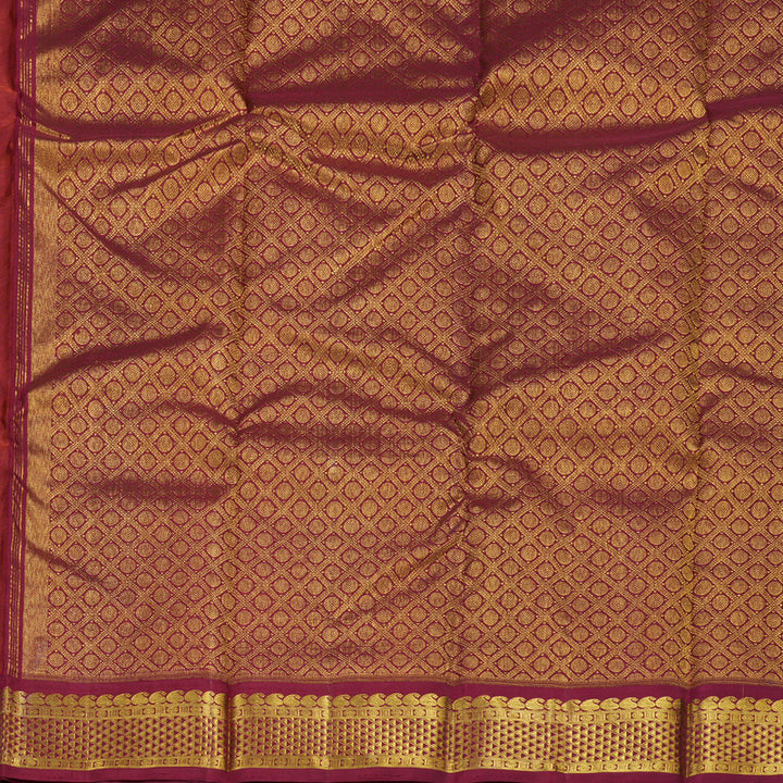 Hayagrivas Peach Orange Handloom Kanjivaram Silk Saree with Maroon Border BBD1440L5-2
