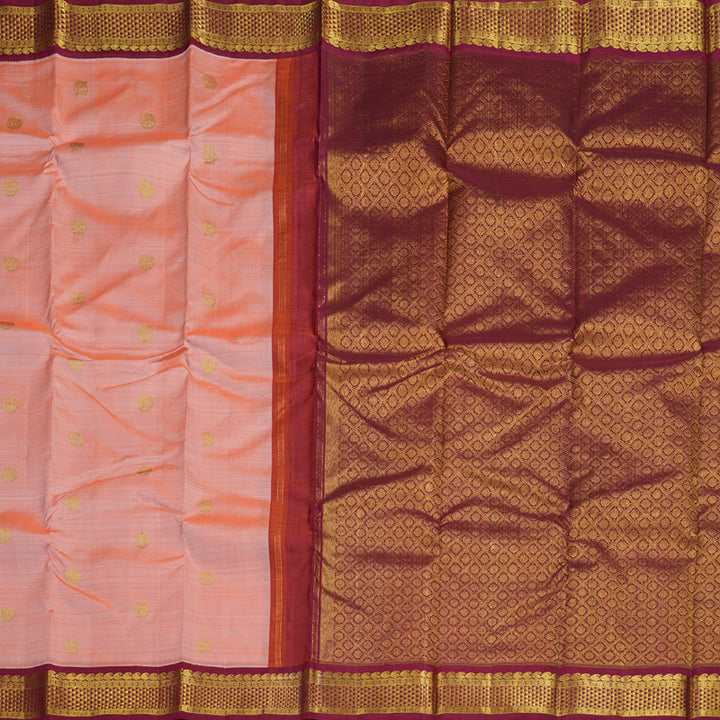 Hayagrivas Peach Orange Handloom Kanjivaram Silk Saree with Maroon Border BBD1440L5-2