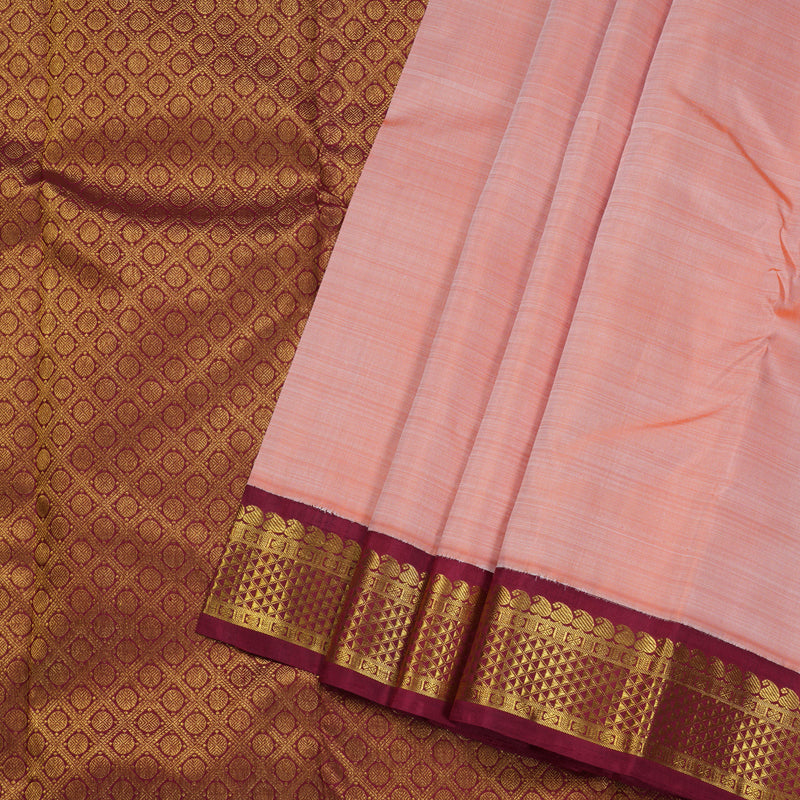 Hayagrivas Peach Orange Handloom Kanjivaram Silk Saree with Maroon Border BBD1440L5-2