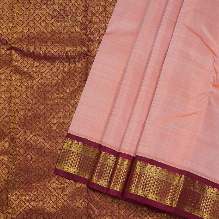 Hayagrivas Peach Orange Handloom Kanjivaram Silk Saree with Maroon Border BBD1440L5-2