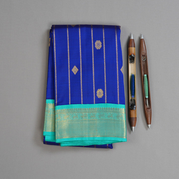 Hayagrivas Serene Blue Handloom Kanjivaram Silk Saree with Sea Blue Border BBD1440L6-3