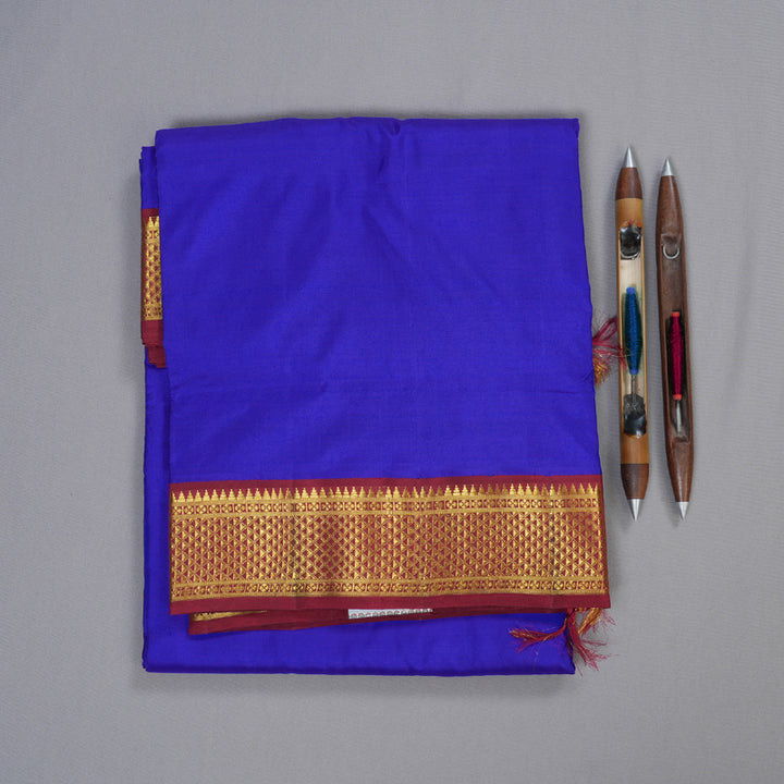Hayagrivas Elegant Blue Handloom Kanjivaram Ten Yards Silk Saree with Maroon Border BBD1440L9-2