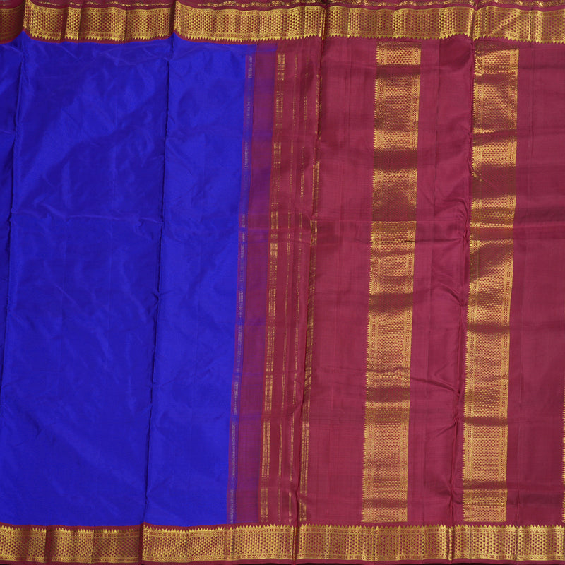 Hayagrivas Elegant Blue Handloom Kanjivaram Ten Yards Silk Saree with Maroon Border BBD1440L9-2