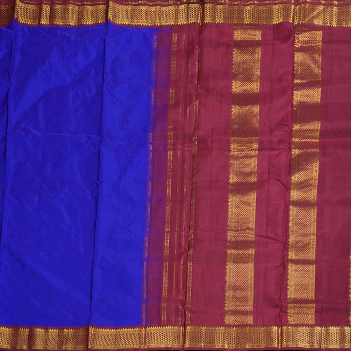 Hayagrivas Elegant Blue Handloom Kanjivaram Ten Yards Silk Saree with Maroon Border BBD1440L9-2