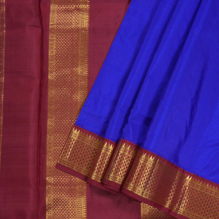 Hayagrivas Elegant Blue Handloom Kanjivaram Ten Yards Silk Saree with Maroon Border BBD1440L9-2