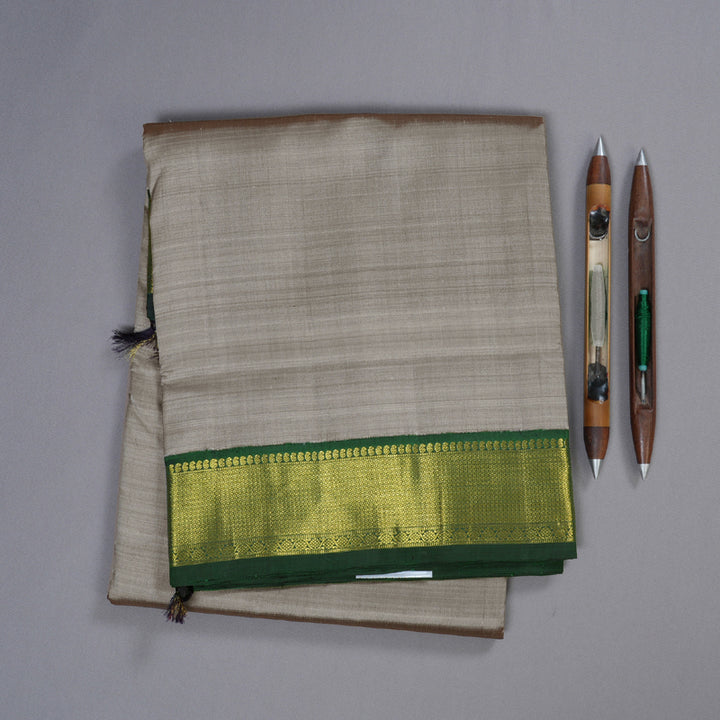 Hayagrivas Grey Handloom Kanjivaram Ten Yards Madisar Silk Saree with Bottle Green Border BBD1440L9-3