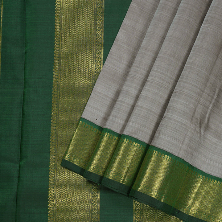 Hayagrivas Grey Handloom Kanjivaram Ten Yards Madisar Silk Saree with Bottle Green Border BBD1440L9-3