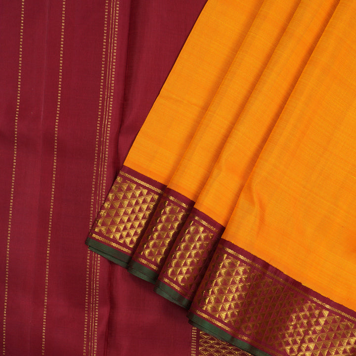 Hayagrivas Handloom Orange Kanjivaram Nine Yards Silk Saree with Maroon BBD1440L9-4