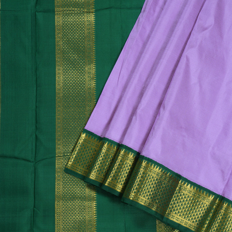 Hayagrivas Lavender Handloom Kanjivaram Ten Yards Madisar Silk Saree with Bottle Green Border BBD1440L9-8