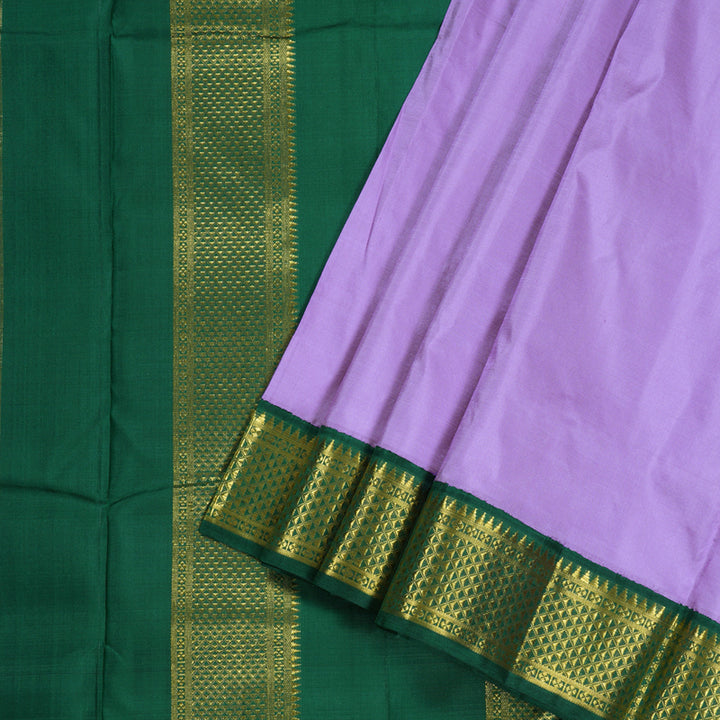 Hayagrivas Lavender Handloom Kanjivaram Ten Yards Madisar Silk Saree with Bottle Green Border BBD1440L9-8