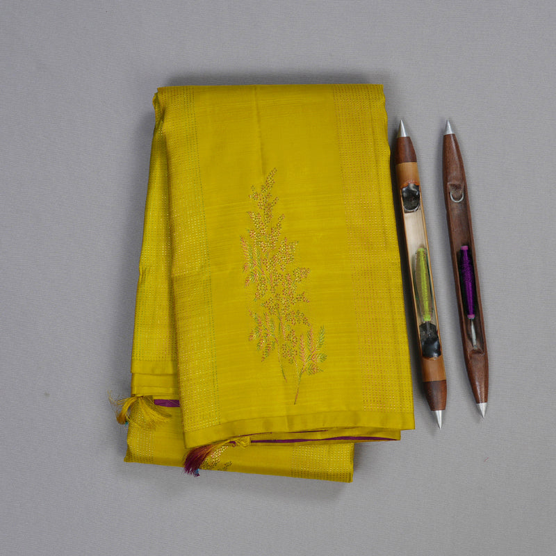 Hayagrivas Lemon Green Handloom Kanjivaram Silk Saree with Dark Purple Border BBD1441L23-1