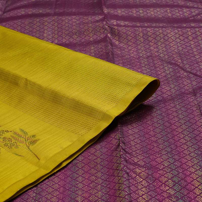 Hayagrivas Lemon Green Handloom Kanjivaram Silk Saree with Dark Purple Border BBD1441L23-1