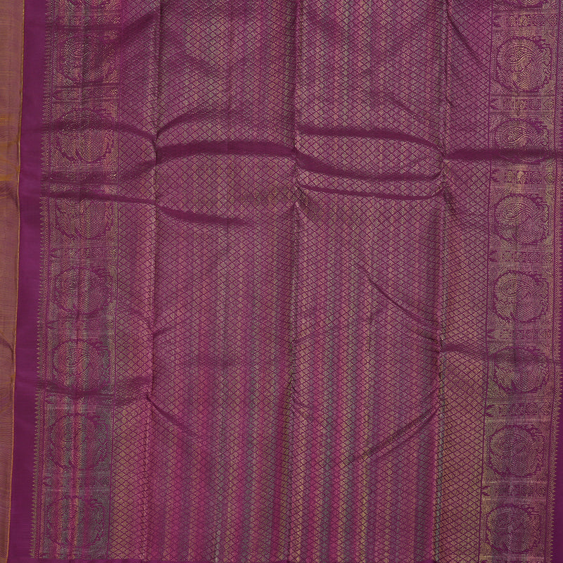 Hayagrivas Lemon Green Handloom Kanjivaram Silk Saree with Dark Purple Border BBD1441L23-1