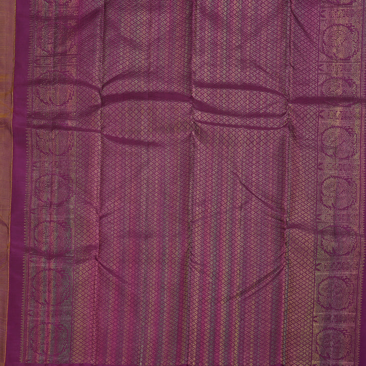 Hayagrivas Lemon Green Handloom Kanjivaram Silk Saree with Dark Purple Border BBD1441L23-1