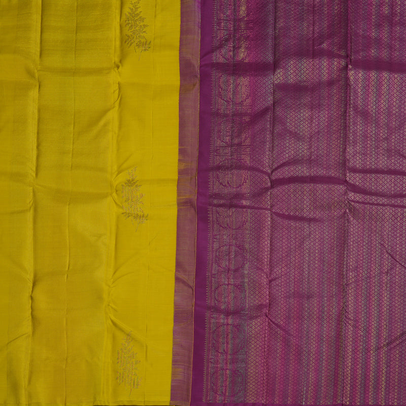 Hayagrivas Lemon Green Handloom Kanjivaram Silk Saree with Dark Purple Border BBD1441L23-1