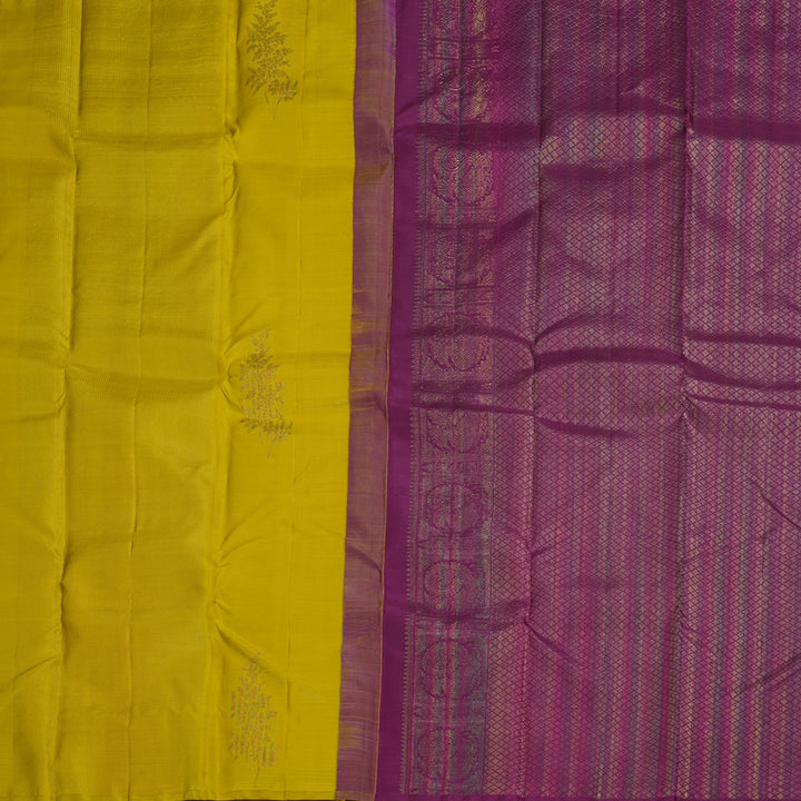 Hayagrivas Lemon Green Handloom Kanjivaram Silk Saree with Dark Purple Border BBD1441L23-1