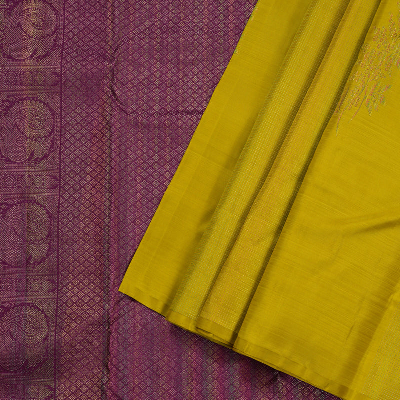 Hayagrivas Lemon Green Handloom Kanjivaram Silk Saree with Dark Purple Border BBD1441L23-1